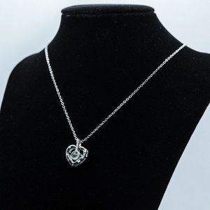 Silver Tone Heart Necklace With Rhinestones